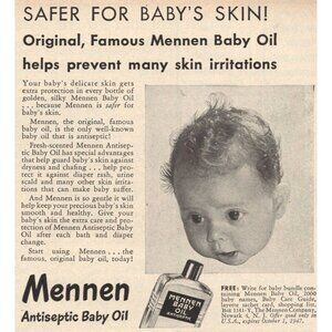 Mennen Antiseptic Baby Oil Vintage Print Ad 1947 Newark NJ u Original